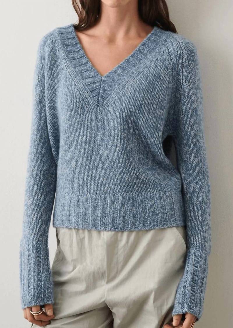 White + Warren Cashmere Air Plush V-Neck In Blue Marl