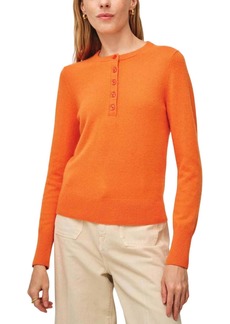 White + Warren Cashmere Button Henley Top In Bright Tangerine