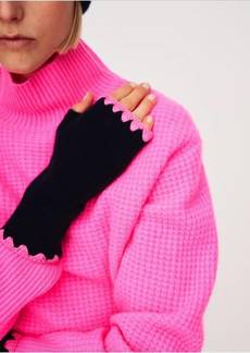 White + Warren Cashmere Crochet Trim Handwarmer In Navy/ Pink