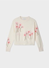 White + Warren Cashmere Floral Embroidery Crewneck Sweater In Soft White Combo