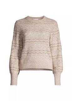 White + Warren Cashmere Lace Stitch Crewneck Sweater