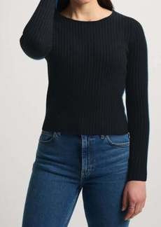 White + Warren Cashmere Open Back Ribbed Top In Black