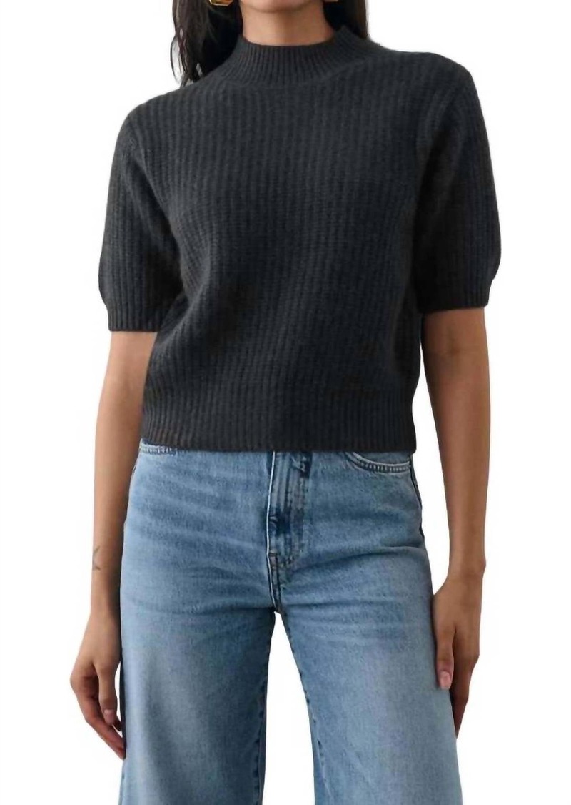 White + Warren Cashmere Ribbed Mockneck Top In Charcoal Heather