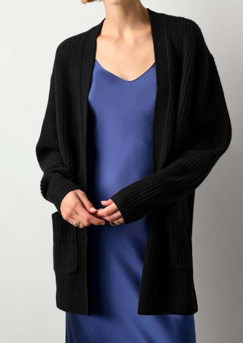 White + Warren Cashmere Ribbed Patch Pocket Cardigan In Black