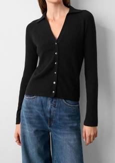 White + Warren Cashmere Ribbed Polo Top In Black