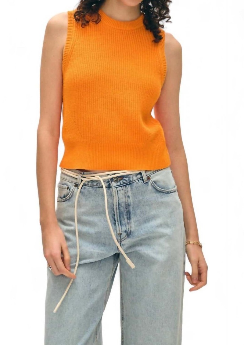 White + Warren Cotton Blend Ribbed Shell Sweater In Tangerine