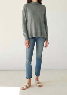 White + Warren Cotton Silk Hi-Lo Standneck Sweater In Grey