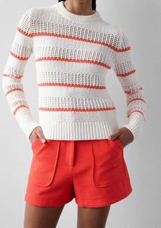 White + Warren Cotton Tape Open Knit Crewneck Sweater In White/neon Sunset