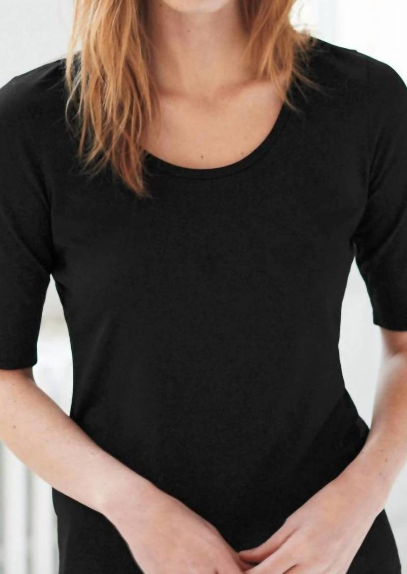 White + Warren Elbow Sleeve Scoop Neck Top In Black