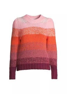 White + Warren Ombré-Striped Crewneck Sweater