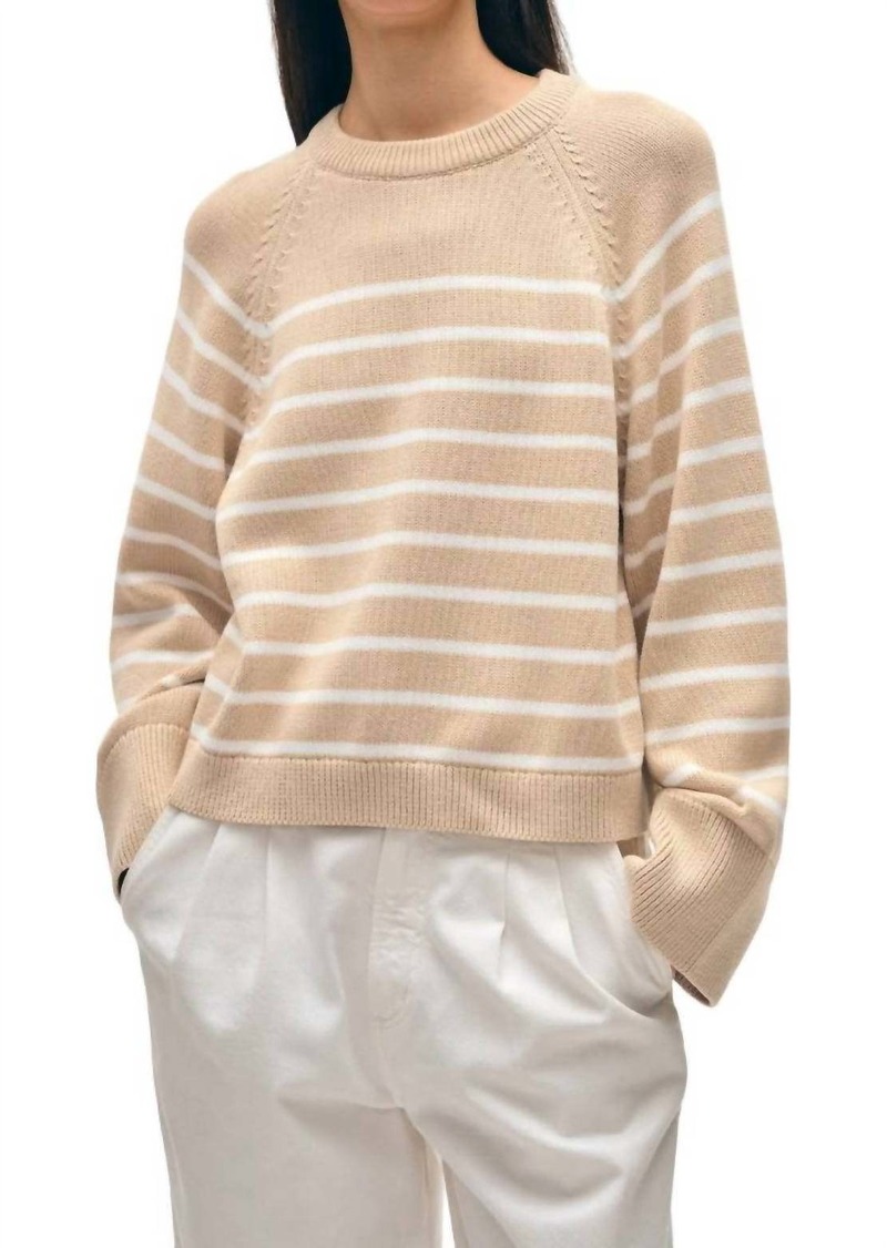 White + Warren Organic Cotton Stripe Raglan Crewneck Sweater In Sailcloth/white