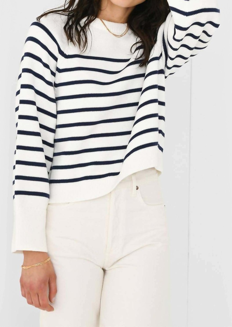 White + Warren Organic Cotton Striped Raglan Sweater In White/navy