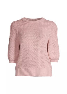 White + Warren Puff-Sleeve Cotton Sweater