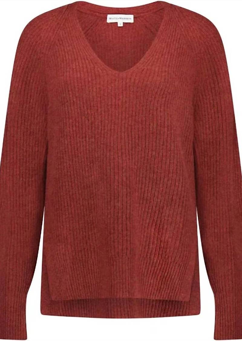 White + Warren Ribbed Blouson Sleeve Sweater In Russet Heather