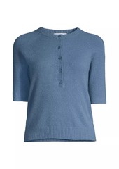 White + Warren Short-Sleeve Cashmere Henley Sweater