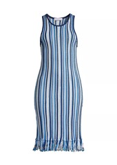 White + Warren Sleeveless Striped Crochet Midi-Dress