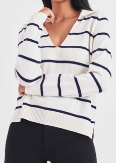 White + Warren Sustainable Cotton Polo Sweater In Pearl White-Navy
