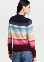 White + Warren Cashmere Striped Mock Neck Sweater