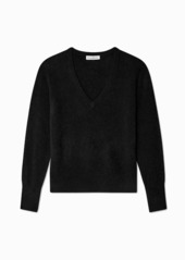 White + Warren Women's Cashmere V-Neck Sweater 2 In Black