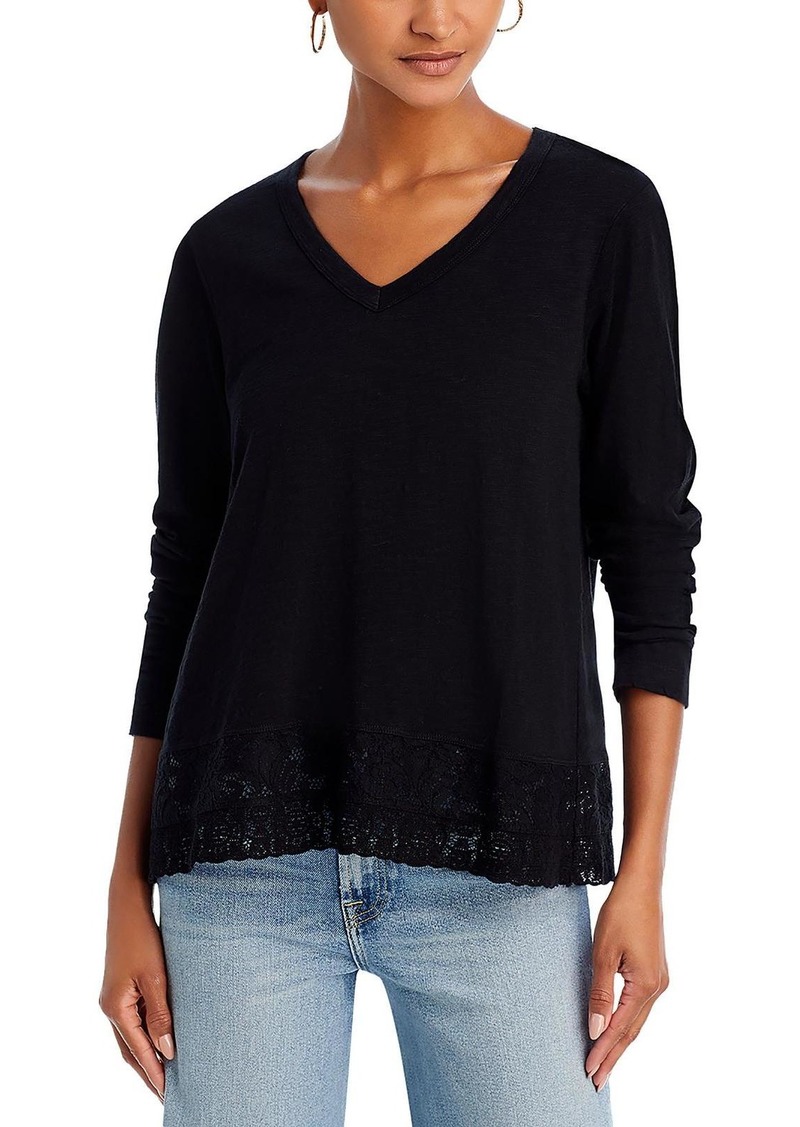 Wilt Womens Lace Trim V Neck Pullover Top