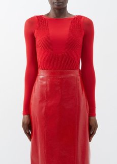 Wolford - Shaping Scoop-back Plissé-jersey Bodysuit - Womens - Red