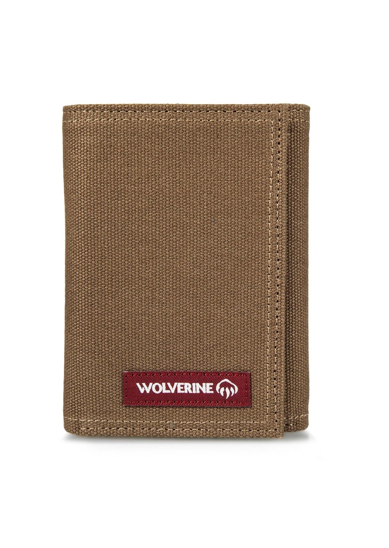 WOLVERINE Men's RFID Blocking Rugged Trifold Wallet (Avail Canvas Or Leather) Guardian Cotton-Chestnut