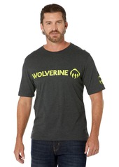 Wolverine Men's Short Sleeve Graphic Tee Black Heather Logo HV Green