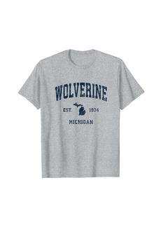 Wolverine Michigan MI Vintage Athletic Navy Sports Design T-Shirt