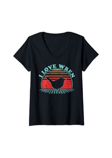 Womens 80s Retro Vintage Style Gifts Wren Lover I Love Wren V-Neck T-Shirt
