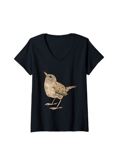 Womens Wren Bird Lover Birding Wren V-Neck T-Shirt