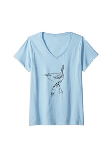 Womens Wren design - for birdwatchers and bird lovers V-Neck T-Shirt