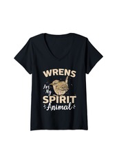 Womens Wren Spirit Animal Bird Lover Birding Wren V-Neck T-Shirt