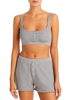 WSLY Womens Waffle Henley Crop Top