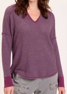 XCVI Bullock V Neck Waffle Knit Pullover In Purple