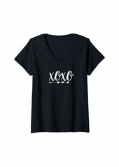 Womens XOXO Hugs and Kisses Valentines Day Cute Love Heart Shirt V-Neck T-Shirt