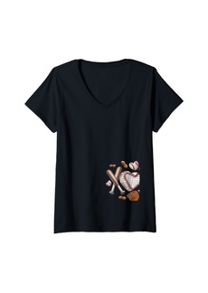 Womens Xoxo Softball Baseball Sport Lover Mother's Day Gifts V-Neck T-Shirt