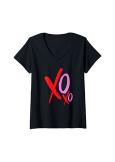 Womens XOXO Valentines Couple Matching Happy Valentine's Day V-Neck T-Shirt
