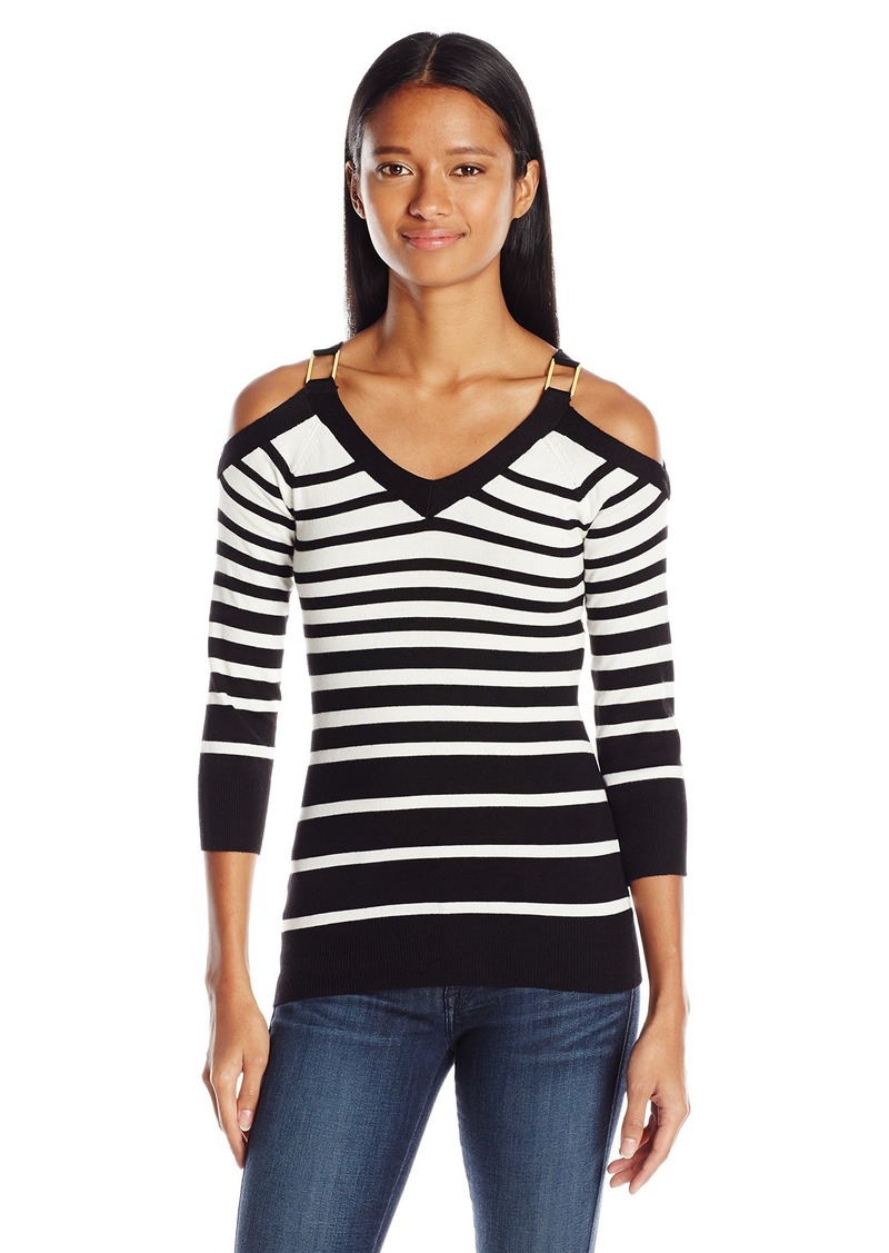 XOXO XOXO Women's Striped Cold-Shoulder Sweater | Sweaters