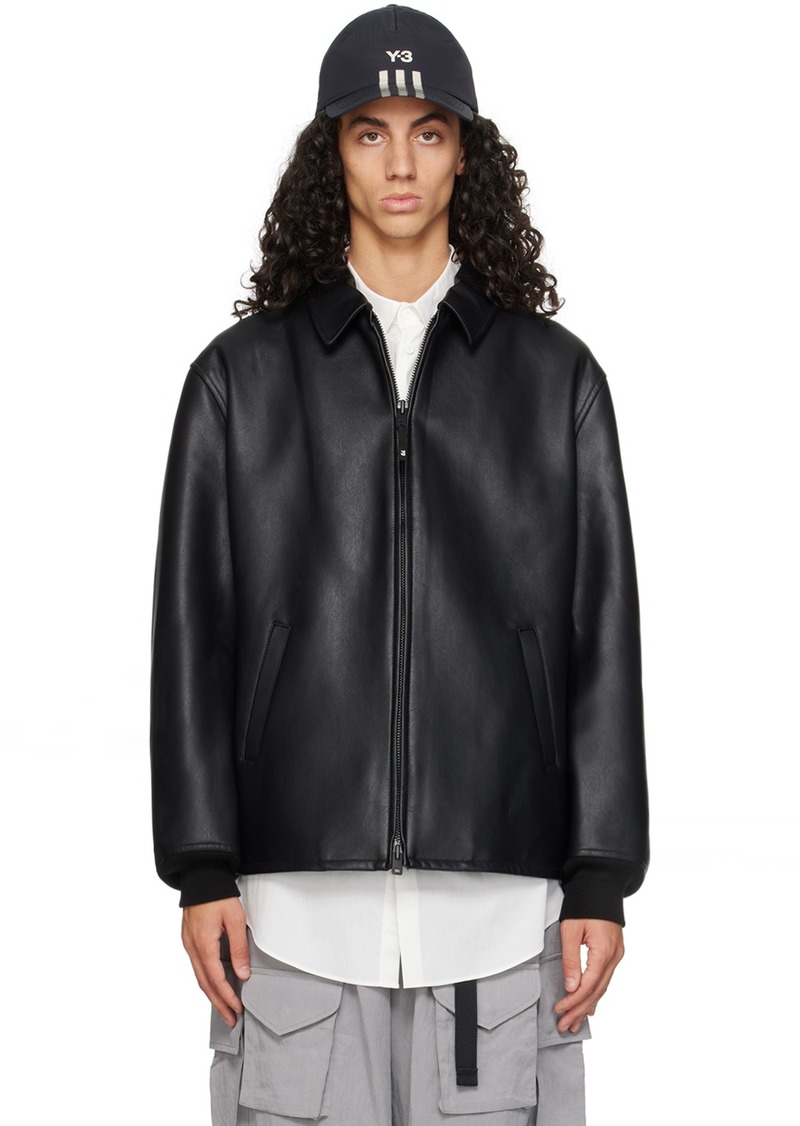 Y-3 Black Loose-Fit Faux-Leather Bomber Jacket