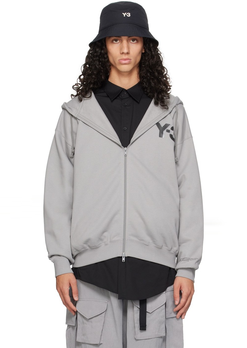 Y-3 Gray Printed-Logo Hoodie