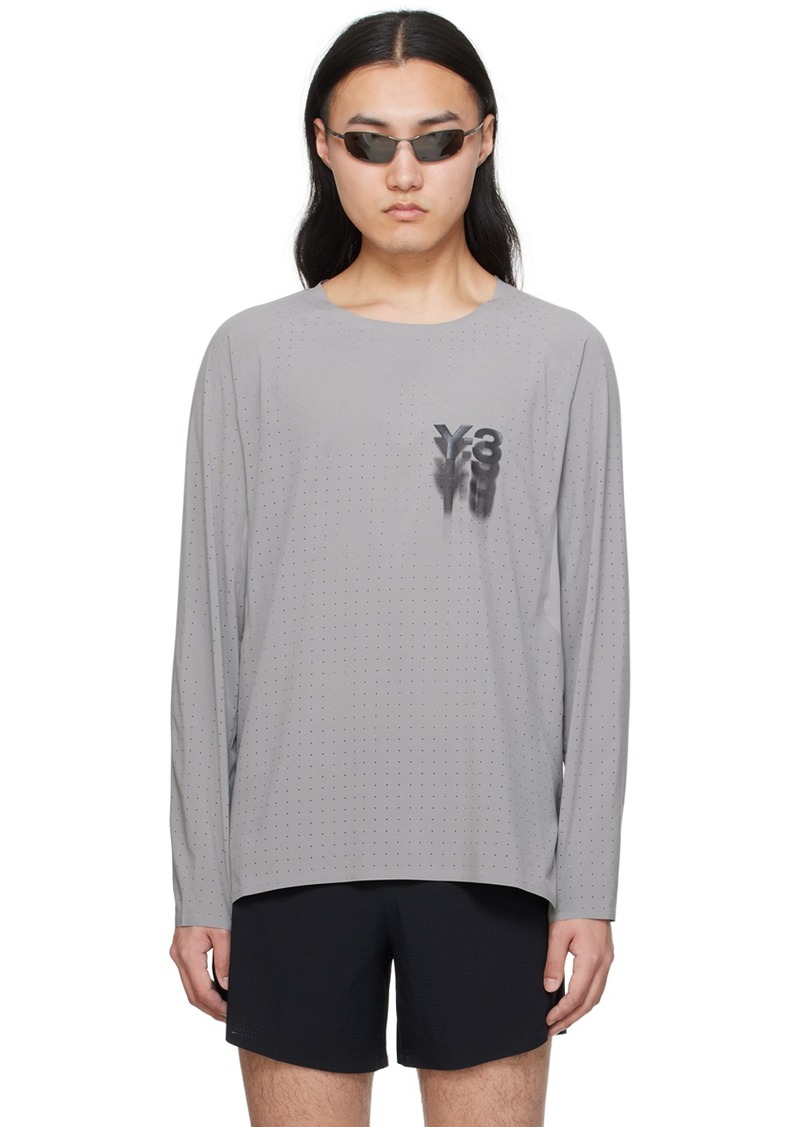 Y-3 Gray Printed Long Sleeve T-Shirt