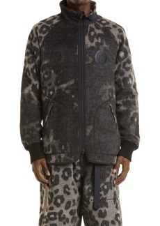 Y-3 Leopard Print Wool Blend Fleece Jacket in Grey Multi at Nordstrom