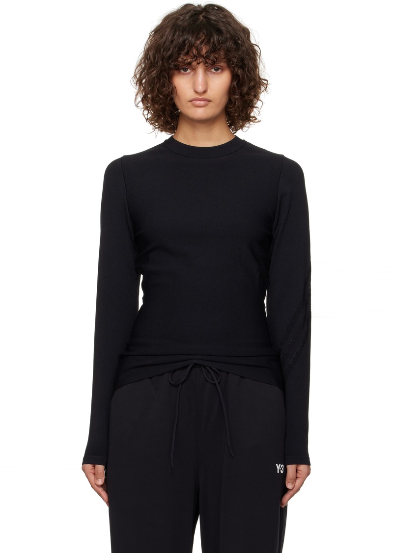 Y-3 Yohji Yamamoto Y-3 Black Fitted 3-Stripes Long Sleeve Knit T-shirt