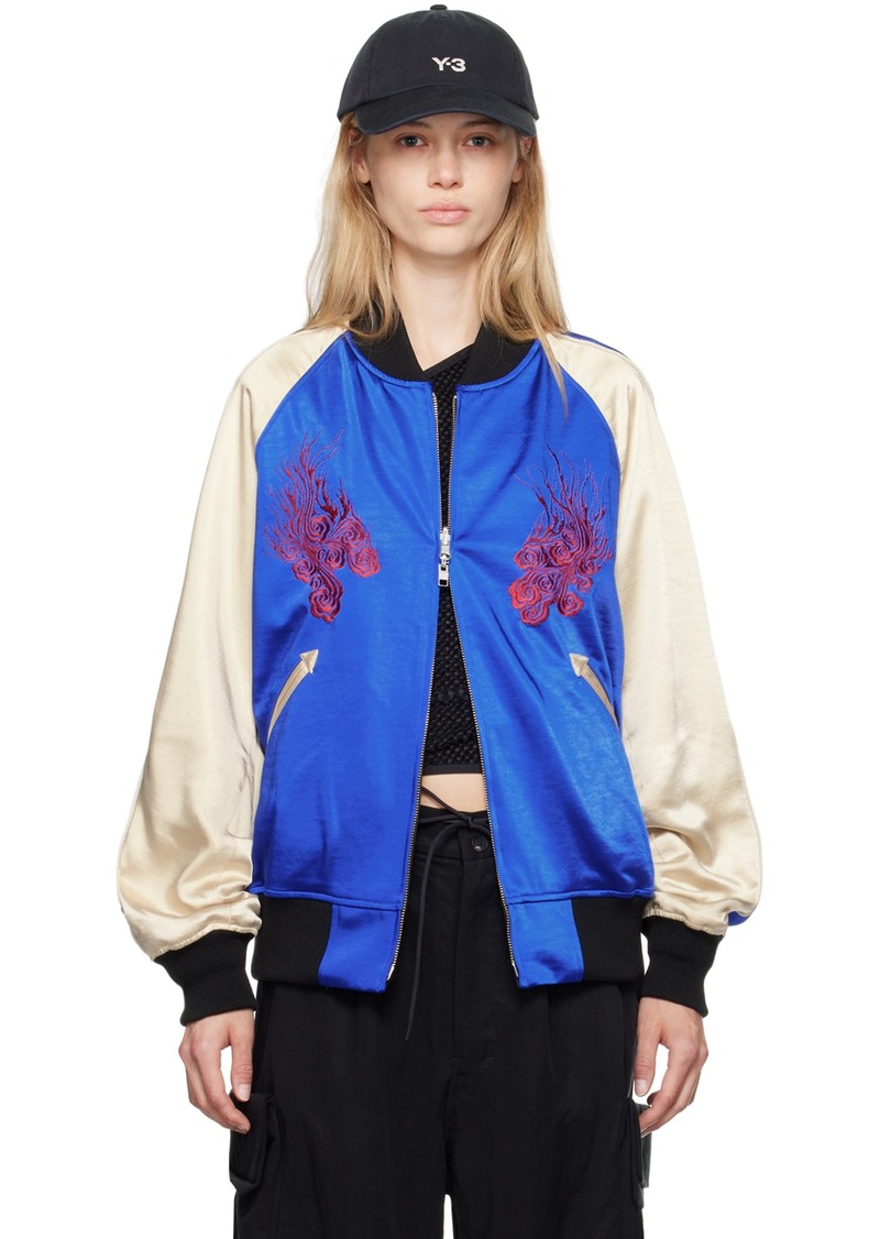 Y-3 Yohji Yamamoto Y-3 Blue & Black JFA Edition Souvenir Reversible Bomber Jacket