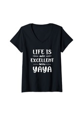 Ya-Ya Life Is Just Excellent with Yaya Grandma Grandkids V-Neck T-Shirt
