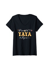 Ya-Ya Womens Groovy Promoted to Yaya Again 2024 Fathers Day V-Neck T-Shirt