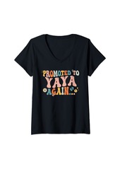 Ya-Ya Womens Groovy Promoted to Yaya Again Fathers Day V-Neck T-Shirt