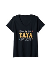 Ya-Ya Womens Groovy Soon to be Yaya Est 2024 Fathers Day V-Neck T-Shirt