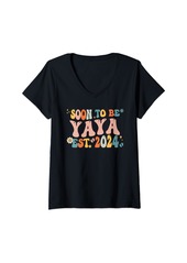Ya-Ya Womens Groovy Soon To Be Yaya Est 2024 Fathers Day V-Neck T-Shirt