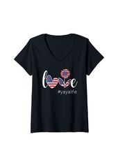 Ya-Ya Womens Love Yaya Life Flag American 4th Of July Mother's Day V-Neck T-Shirt